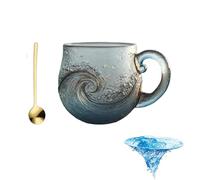 Tasse en verre de mer, tasse à café en verre à texture ondulée de 355 ml, tasse avec poignée givrée pour boissons chaudes et froides, cadeau sur le thème de l'océan pour thé, café, bureau