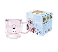 Tasse en verre en forme d'ours tasse à café à eau à double paroi avec poignée conception de dessin animé mignon réutilisable durable pour le restaurant de bureau à domicile verre (Rose)