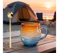 Tasse en verre faite à la main avec motif vague de mer, coucher de soleil et océans, tasse texturée inspirée du thème de la plage pour les amateurs de thé, vin et café