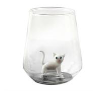 Tasse en verre faite à la main en forme de chat mignon - Verre à vin sans pied en forme de chat 3D pour les amateurs de chats et les amoureux des chats, figurine de chat, figurines soufflées à la main