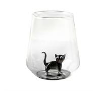 Tasse en verre faite à la main en forme de chat mignon - Verre à vin sans pied en forme de chat 3D pour les amateurs de chats et les amoureux des chats, figurine de chat, figurines soufflées à la main
