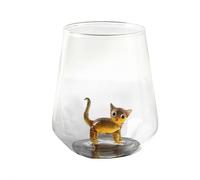 Tasse en verre faite à la main en forme de chat mignon - Verre à vin sans pied en forme de chat 3D pour les amateurs de chats et les amoureux des chats, figurine de chat, figurines soufflées à la main