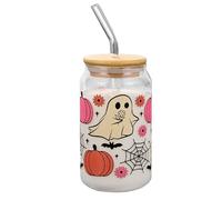 Tasse en verre gaufré - 400 ml - Tasse transparente mignonne avec couvercle et paille portable | Parfait pour le café glacé, les, les femmes, les adolescents et les adultes, le plaisir de