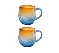 Tasse En Verre Marins Faite Main, Lot de 2 Tasse En Verre Marins Coucher De Soleil, Tasses À Café Résistante À La Chaleur Et Conservant Le Froid, Tasses 3d Texture Océan Pour Femmes Hommes Maison