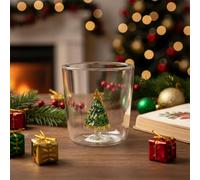 Tasse en verre « Merry Christmas », tasses en verre en forme d'arbre de Noël peintes à la main en forme d'arbre 3D, tasse à thé unique sur le thème des vacances, tasse à thé pour boissons d'hiver