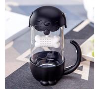 Tasse en Verre Mignonne avec Infuseur à Poisson, Tasse à Infuseur à Thé Unique et Charmante pour les Amoureux des Chats, Tasse à Infuseur à Thé Créative Facile à Utiliser, Filtre(Chien noir)