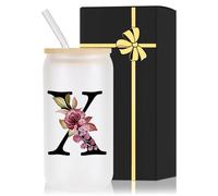 Tasse en verre monogrammé avec couvercle et paille pour femmes, enseignantes, cadeaux pour anniversaire, Noël, vacances, Noël, cadeau personnalisé unique et peu coûteux avec inscription « Im Sorry You