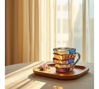 Tasse en verre multicolore en forme de livre - Tasse élégante et fantaisie pour café, thé et décoration d'intérieur, idée cadeau unique pour les amateurs de livres, design durable et élégant