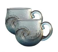 Tasse en verre ondulé, surdimensionnée et durable soufflée à la main sur le thème de la plage pour le thé, tasse réutilisable en verre texturé épais pour les amateurs de l'océan