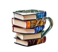 Tasse en verre peint empilable en forme de livre - Bibliothèque créative - Tasse à café - Cadeau pour écrivain - Joli gobelet pour femme