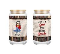 Tasse en verre personnalisé Just A Girl Who Loves Books - Tasse à café glacé avec couvercles et paille - Tasse à café glacé avec couvercles et paille - Cadeau de Noël ou d'anniversaire pour femme