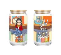 Tasse en verre personnalisé Just A Girl Who Loves Books - Tasse à café glacé avec couvercles et paille - Tasse à café glacé avec couvercles et paille - Cadeau idéal pour les amateurs de livres pour