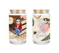 Tasse en verre personnalisé Just A Girl Who Loves Books - Tasse à café glacé avec couvercles et paille - Tasse à café glacé avec couvercles et paille - Cadeau idéal pour les amateurs de livres pour
