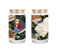 Tasse en verre personnalisé Just A Girl Who Loves Books - Tasse à café glacé avec couvercles et paille - Tasse à café glacé avec couvercles et paille - Cadeau idéal pour les amateurs de livres pour