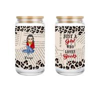 Tasse en verre personnalisé Just A Girl Who Loves Books - Tasse à café glacé avec couvercles et paille - Tasse à café glacé avec couvercles et paille - Cadeau de Noël ou d'anniversaire pour femme