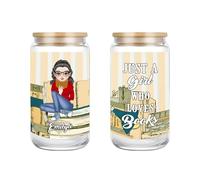 Tasse en verre personnalisé Just A Girl Who Loves Books - Tasse à café glacé avec couvercles et paille - Tasse à café glacé avec couvercles et paille - Cadeau idéal pour les amateurs de livres pour