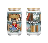 Tasse en verre personnalisé Just A Girl Who Loves Books - Tasse à café glacé avec couvercles et paille - Tasse à café glacé avec couvercles et paille - Cadeau idéal pour les amateurs de livres pour