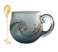 Tasse en verre soufflé à la main, motif vague de l'océan, tasse texturée unique sur le thème de la plage pour le thé, le café et le vin, cadeau inspiré de la mer pour les amateurs de l'océan (1 pièce)