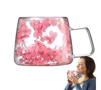 Tasse en verre - Tasse à café en forme de de 200 ml, tasse à café printanière | Tasse en verre isotherme à double paroi avec poignée pour boissons chaudes et froides, latte, jus, thé