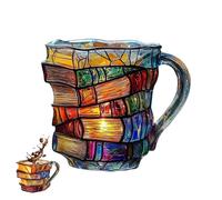 Tasse en verre teinté 3D fabriquée à la main - Tasse à café littéraire pour les amateurs de livres - Tasse créative en forme de livre avec pages réalistes (#02)