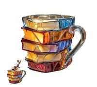 Tasse en verre teinté 3D fabriquée à la main - Tasse à café littéraire pour les amateurs de livres - Tasse créative en forme de livre avec pages réalistes (#01)