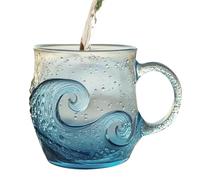 Tasse en verre texturé 3D sur le thème de la plage - Soufflé à la main - Pour thé, vin, boisson glacée - Cadeau inspiré pour les amateurs de décoration côtière et les amateurs d'océans