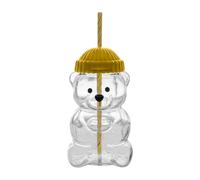 Tasse en verre transparent réutilisable avec paille et couvercle en forme d'ours mignon avec paille et couvercle pour café glacé, smoothies, jus de fruits, boissons, cadeau de Noël (jaune)