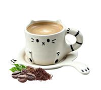 Tasse et Soucoupe Mug en Céramique 230 ml en Forme de Chat avec Soucoupe | Set de Tasse à Thé Fait Main pour Lait Chocolat Chaud Maison Bureau Restaurant Appartement