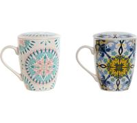 Home ESPRIT Lot de 2 tasses avec filtre pour infusions Bleu Blanc Turquoise Méditerranée 340 ml
