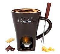 Tasse Fondue Chocolat avec Fourchette et Bougies Chauffe-Plat, Tasse Fondante Douce en Chocolat Ensemble Pot Fondue Céramique pour Fromage Bonbons Soirée Romantique (Marron Foncé)