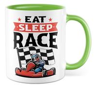 Tasse Formule 1 - Cadeau Eat Sleep Race - Tasse à café - Course - Voiture de course - Sport automobile - Idée cadeau - Hobby - Ironie - Blague - Humour - Inscription amusante