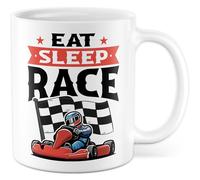 Tasse Formule 1 - Cadeau Eat Sleep Race - Tasse à café - Course - Voiture de course - Sport automobile - Idée cadeau - Hobby - Ironie - Blague - Humour - Inscription amusante