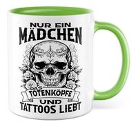 Tasse gothique avec inscription en allemand - Cadeau seulement une fille qui aime les têtes de mort et les tatouages - Tasse à café 330 ml en céramique - Tête de mort Punk Femme Fille Petite amie