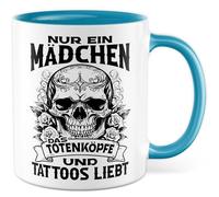 Tasse gothique avec inscription en allemand - Cadeau seulement une fille qui aime les têtes de mort et les tatouages - Tasse à café 330 ml en céramique - Tête de mort Punk Femme Fille Petite amie