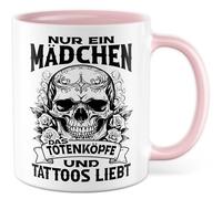 Tasse gothique avec inscription en allemand - Cadeau seulement une fille qui aime les têtes de mort et les tatouages - Tasse à café 330 ml en céramique - Tête de mort Punk Femme Fille Petite amie