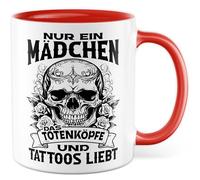 Tasse gothique avec inscription en allemand - Cadeau seulement une fille qui aime les têtes de mort et les tatouages - Tasse à café 330 ml en céramique - Tête de mort Punk Femme Fille Petite amie