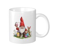 Tasse Happy Easter Gnomes Prairie Oeufs Lapin Fleur Sauvage Rustique Blanc Céramique pour Fête de Pâques Impression Décor Tasse Cuisine Thé Infusion avec Poignées pour Femme Hot Coco Tasse 330 ml