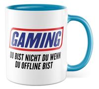 Tasse humoristique avec inscription en allemand « Gaming - Du bist nicht du wenn du Offline bist » - Tasse à café 330 ml en céramique - Tasse à café humoristique pour les joueurs en ligne