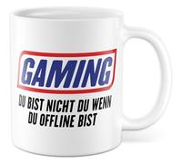 Tasse humoristique avec inscription en allemand « Gaming - Du bist nicht du wenn du Offline bist » - Tasse à café 330 ml en céramique - Tasse à café humoristique pour les joueurs en ligne