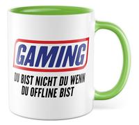 Tasse humoristique avec inscription en allemand « Gaming - Du bist nicht du wenn du Offline bist » - Tasse à café 330 ml en céramique - Tasse à café humoristique pour les joueurs en ligne