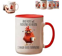 Tasse humoristique avec motif poulet - On y va encore une fois, je veux dire bonjour, tasse à café coq pour femme, tasses café sarcastique et amusante de 425 ml, tasses à thé en céramique (Red)