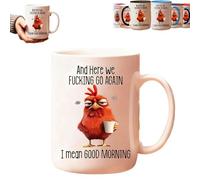 Tasse humoristique avec motif poulet - On y va encore une fois, je veux dire bonjour, tasse à café coq pour femme, tasses café sarcastique et amusante de 425 ml, tasses à thé en céramique (White)