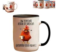 Tasse humoristique avec motif poulet - On y va encore une fois, je veux dire bonjour, tasse à café coq pour femme, tasses café sarcastique et amusante de 425 ml, tasses à thé en céramique (Black)