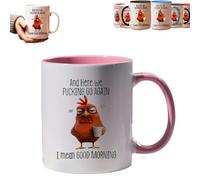 Tasse humoristique avec motif poulet - On y va encore une fois, je veux dire bonjour, tasse à café coq pour femme, tasses café sarcastique et amusante de 425 ml, tasses à thé en céramique (Pink)