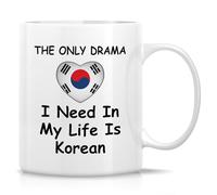 Tasse humoristique pour fans de drame coréen - Tasse à café ou à thé en céramique « Only Drama I Need in My Life is Korean » de 325 ml - Cadeau humoristique pour les amateurs de K-Drama - Cadeau