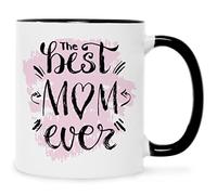 Tasse imprimée avec inscription « The best Mom ever » - Cadeau chaleureux - Cadeau pour maman pour la fête des mères, un anniversaire, la Saint-Valentin, Noël - pour femme - Couleur : noir et blanc
