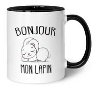 Tasse imprimée avec motif « Guten Morgen Hase » - Tasse avec lapin mignon - Cadeau pour votre partenaire, un anniversaire, la Saint-Valentin, Noël - Pour elle et lui - Couleur : noir et blanc