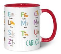 Tasse imprimée pour enfants - Animaux ABC - Personnalisable avec nom - Apprentissage des lettres avec des animaux - Tasse pour la rentrée des classes - Cadeau de rentrée scolaire pour garçons et