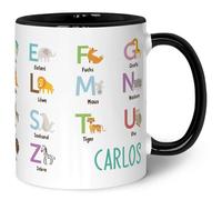 Tasse imprimée pour enfants - Animaux ABC - Personnalisable avec nom - Apprentissage des lettres avec des animaux - Tasse pour la rentrée des classes - Cadeau de rentrée scolaire pour garçons et