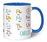 Tasse imprimée pour enfants - Animaux ABC - Personnalisable avec nom - Apprentissage des lettres avec des animaux - Tasse pour la rentrée des classes - Cadeau de rentrée scolaire pour garçons et